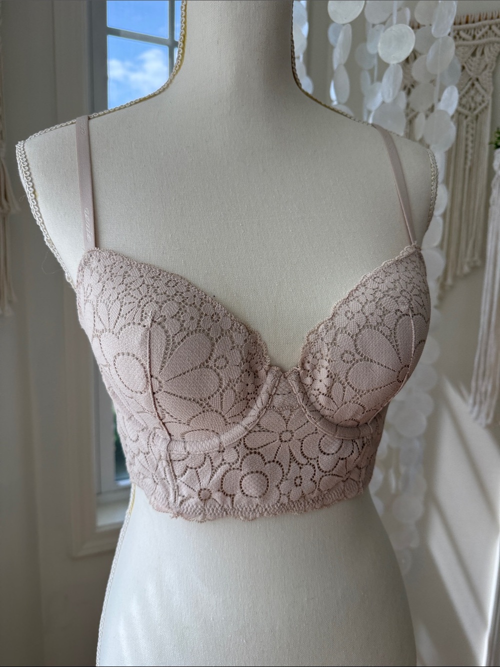 Lace Longline Bralette in Blush Pink - Aerie 36B